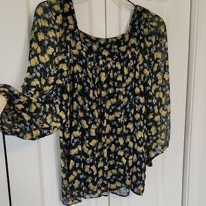 Lauren Conrad Floral Blouse - Navy and Yellow